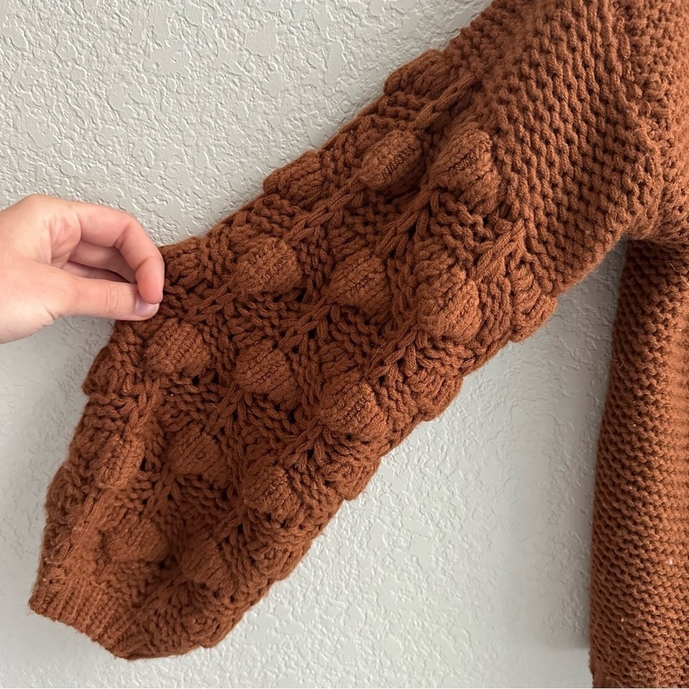 Alya Rust Orange Chunky Knit Open Cardigan - Picture 3 of 10